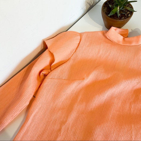 VINTAGE 60s Coral Ruffled Sleeve Blouse - Picture 6 of 11